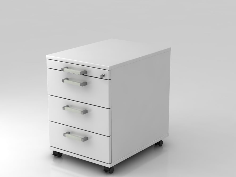 Hammerbacher Bürowagen 58 cm mit 3 Schüben Schloß CE Weiß Produktbild Hammerbacher Bürowagen 58 cm mit 3 Schüben Schloß CE Weiß