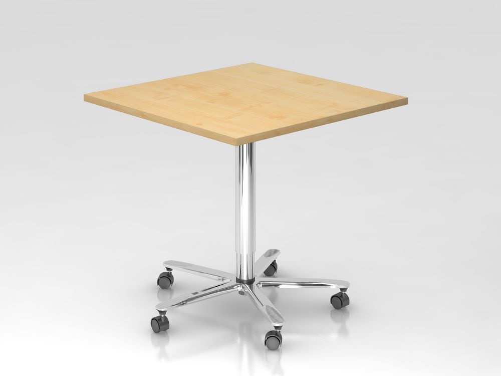 Hammerbacher Säulenhubtisch 80 x 80 cm Ahorn Chrom Produktbild Hammerbacher Säulenhubtisch 80 x 80 cm Ahorn Chrom