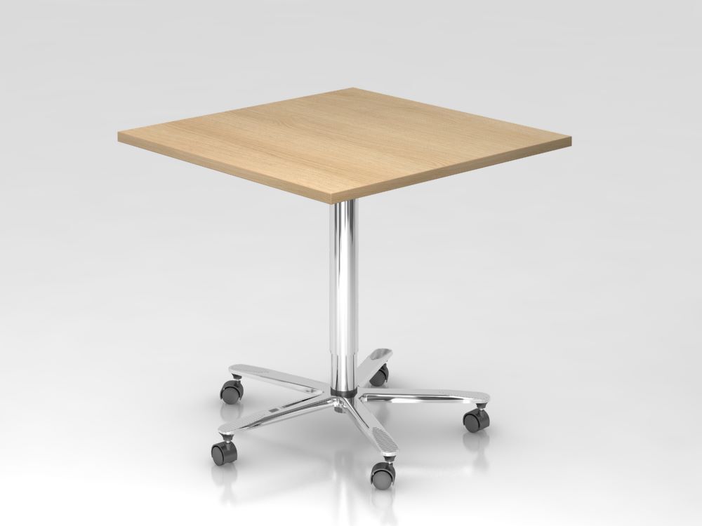 Hammerbacher Säulenhubtisch Maße 80 x 80 cm Eiche Chrom Produktbild Hammerbacher Säulenhubtisch Maße 80 x 80 cm Eiche Chrom