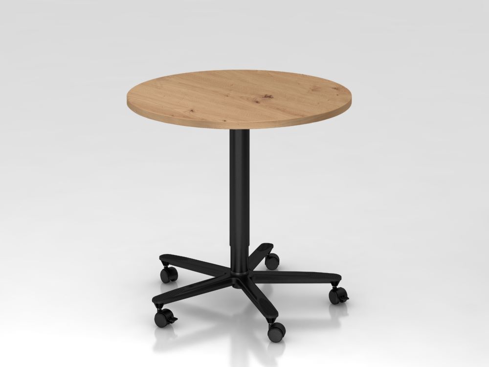 Produktbild Hammerbacher Säulenhubtisch 80cm rund Asteiche/Schwarz