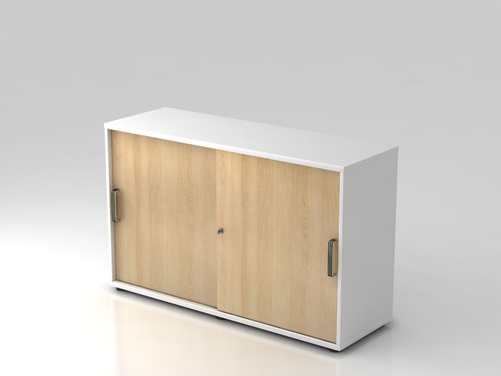 Hammerbacher Schiebetürschrank SG Weiß Eiche 2OH 120 x 40 x 74,8 cm Produktbild Hammerbacher Schiebetürschrank SG Weiß Eiche 2OH 120 x 40 x 74,8 cm