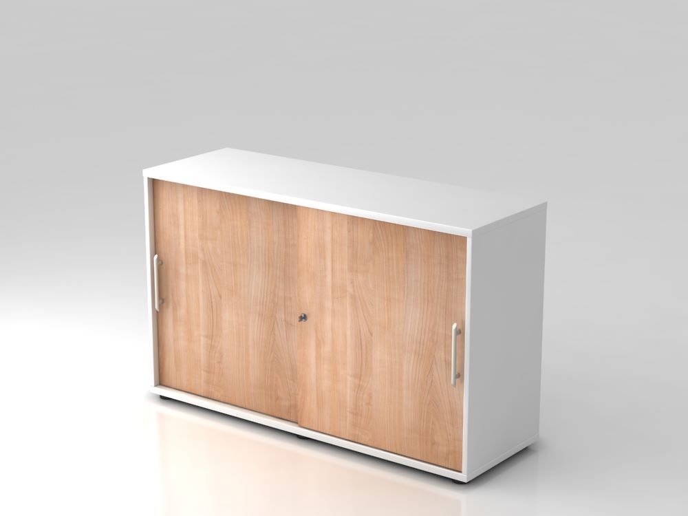 Hammerbacher Schiebetürschrank abschließbar 2OH 120 x 40 x 74,8 cm RE Weiß Produktbild Hammerbacher Schiebetürschrank abschließbar 2OH 120 x 40 x 74,8 cm RE Weiß