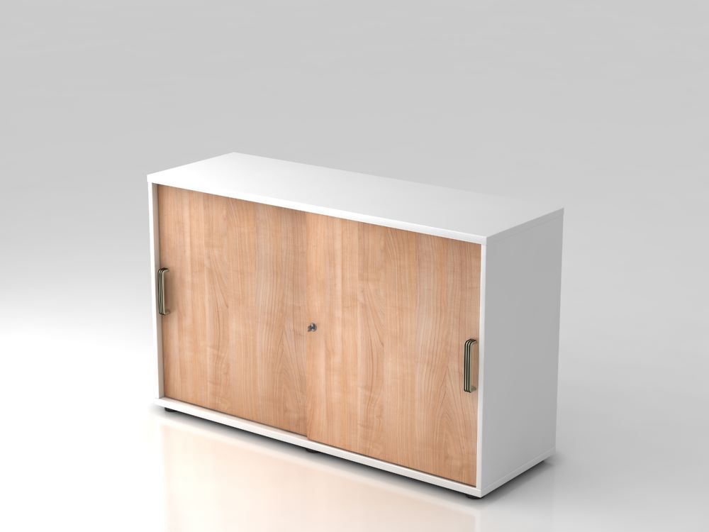 Hammerbacher Schiebetürschrank 2OH 120 x 40 x 74,8 cm SG Weiß Nussbaum Produktbild Hammerbacher Schiebetürschrank 2OH 120 x 40 x 74,8 cm SG Weiß Nussbaum