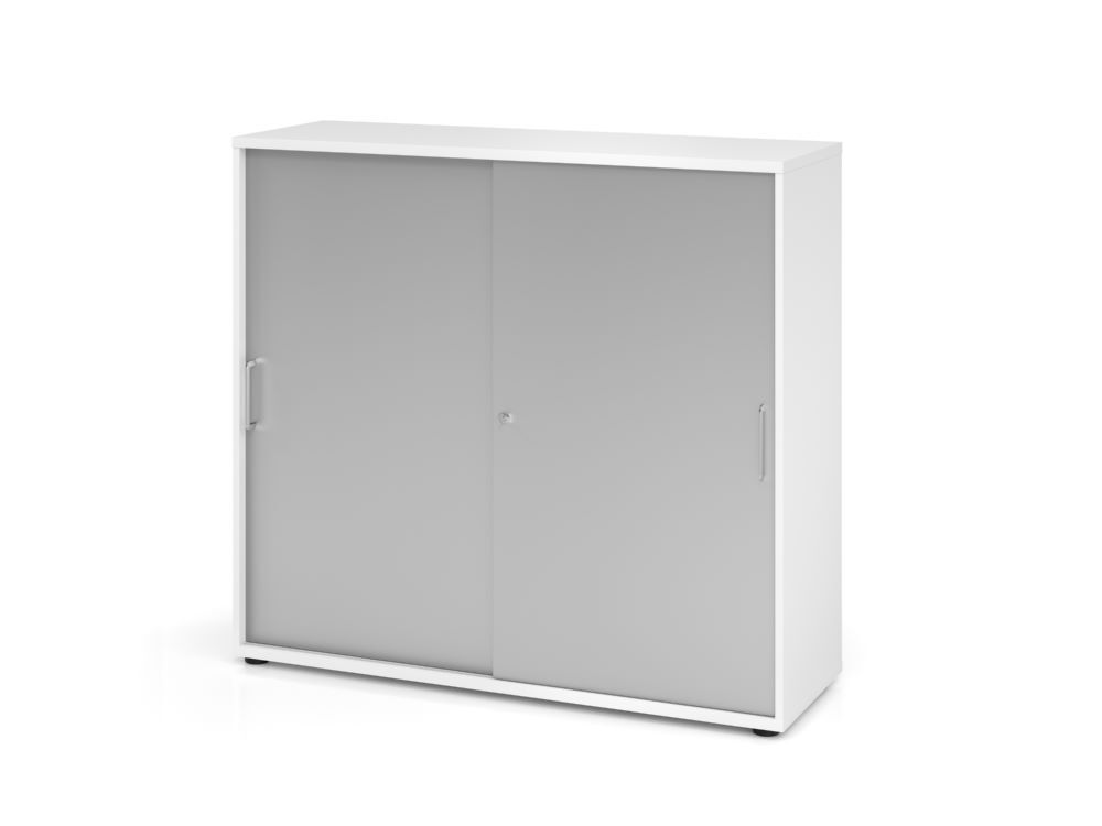 Hammerbacher Schiebetürschrank 3OH abschließbar 120 x 40 x 110 cm BS Weiß Silber Produktbild Hammerbacher Schiebetürschrank 3OH abschließbar 120 x 40 x 110 cm BS Weiß Silber