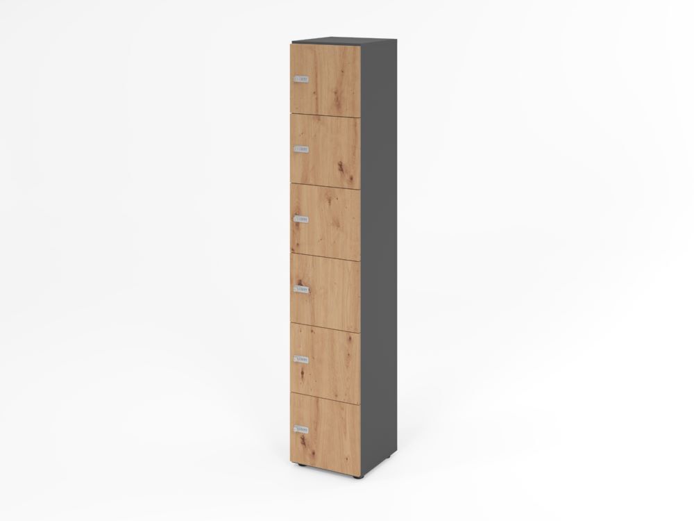 Produktbild Hammerbacher Schliessfachschrank 6OH Graphit/Asteiche mit 6 x Zahlenschloss