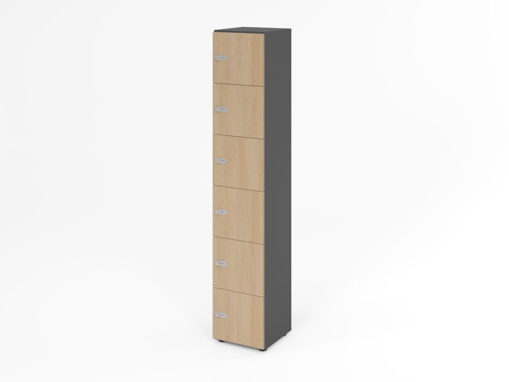 Produktbild Hammerbacher Schliessfachschrank 6OH Graphit/Eiche mit 6 x Zahlenschloss