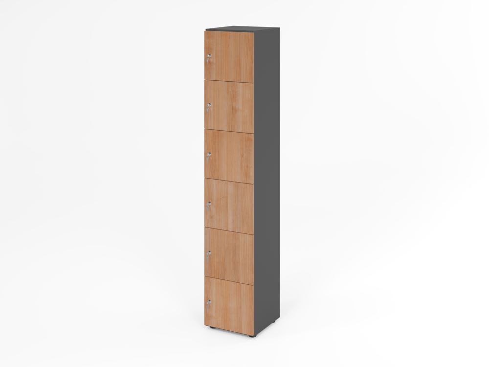 Produktbild Hammerbacher Schliessfachschrank 6OH Graphit/Nussbaum mit 6 x Drehschloss