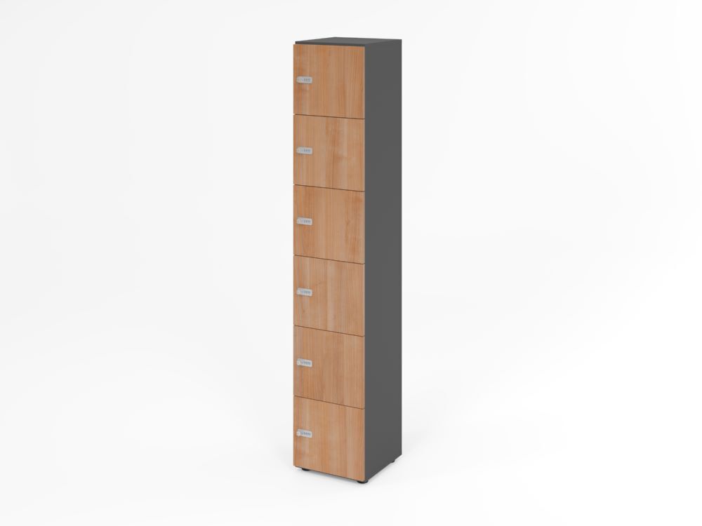 Produktbild Hammerbacher Schliessfachschrank 6OH Graphit/Nussbaum mit 6 x Zahlenschloss