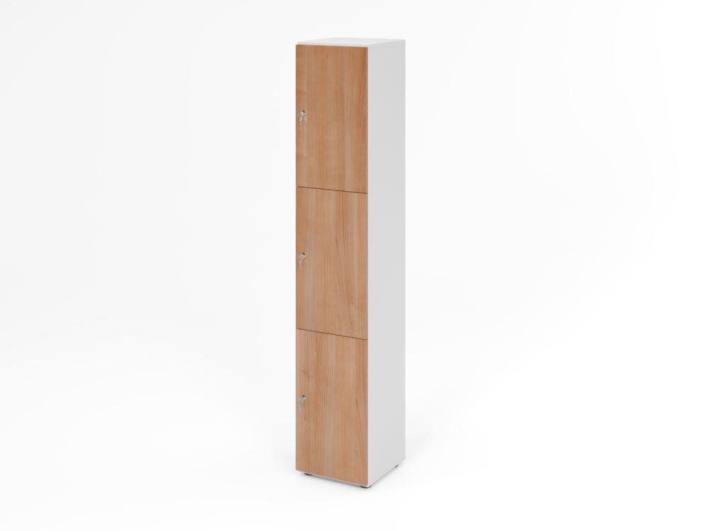 Produktbild Hammerbacher Schliessfachschrank 6OH Weiss/Nussbaum mit 3 x Drehschloss