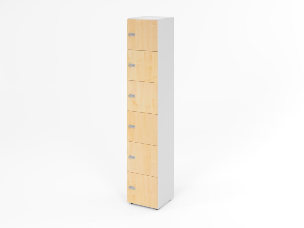 Produktbild Hammerbacher Schliessfachschrank 6OH Weiss/Ahorn mit 6 x Zahlenschloss