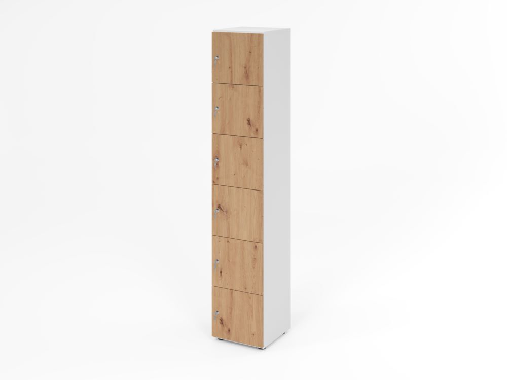 Produktbild Hammerbacher Schliessfachschrank 6OH Weiss/Asteiche mit 6 x Drehschloss