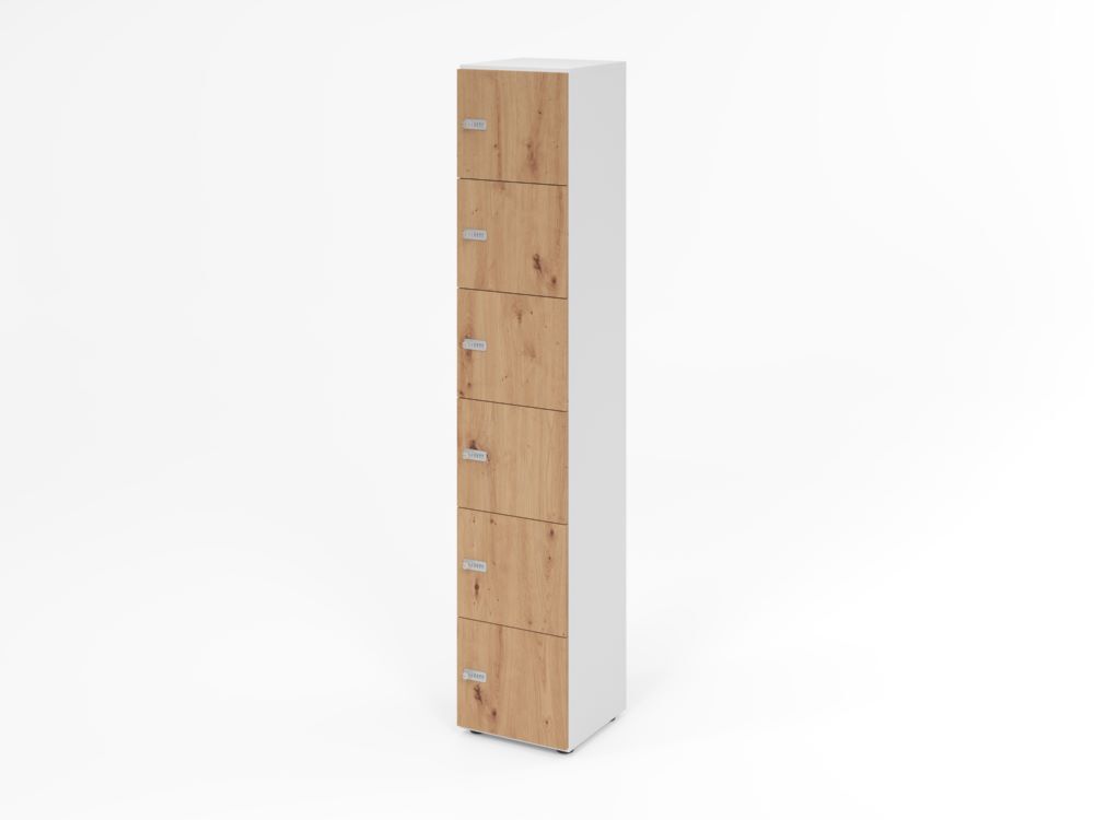 Produktbild Hammerbacher Schliessfachschrank 6OH Weiss/Asteiche mit 6 x Zahlenschloss
