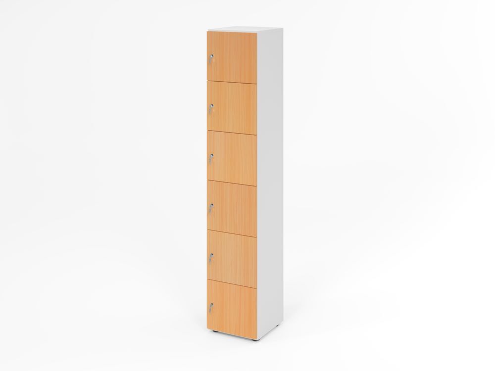 Produktbild Hammerbacher Schliessfachschrank 6OH Weiss/Buche mit 6 x Drehschloss