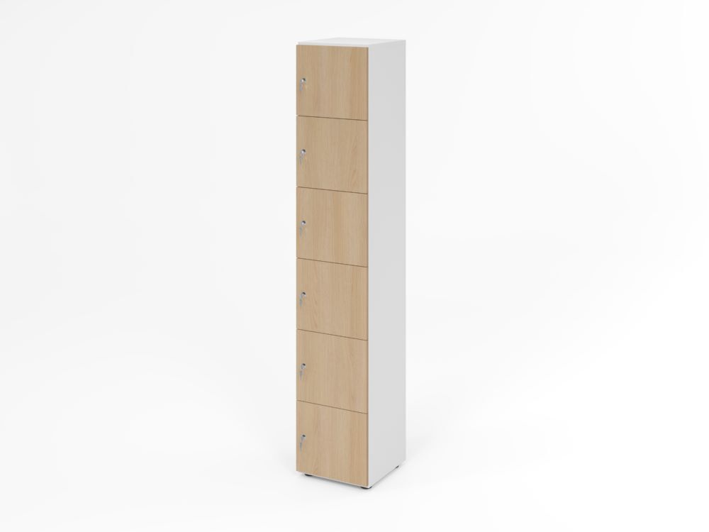 Produktbild Hammerbacher Schliessfachschrank 6OH Weiss/Eiche mit 6 x Drehschloss