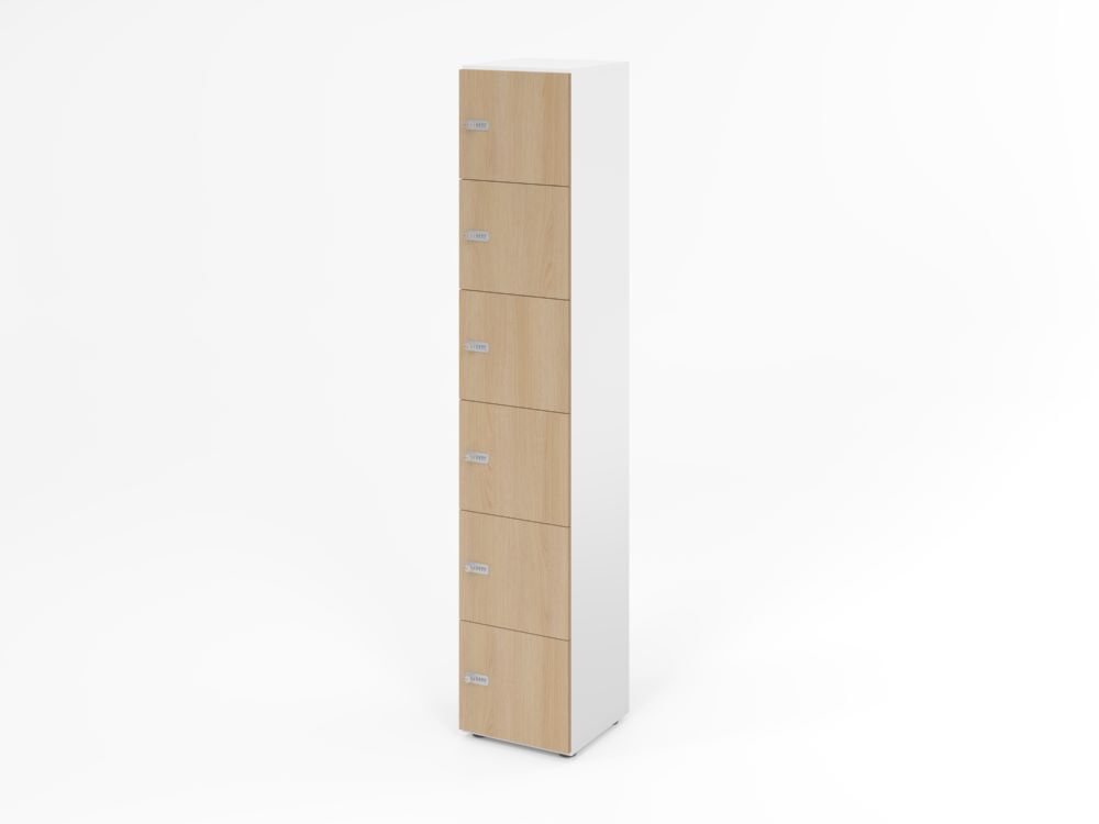 Produktbild Hammerbacher Schliessfachschrank 6OH Weiss/Eiche mit 6 x Zahlenschloss