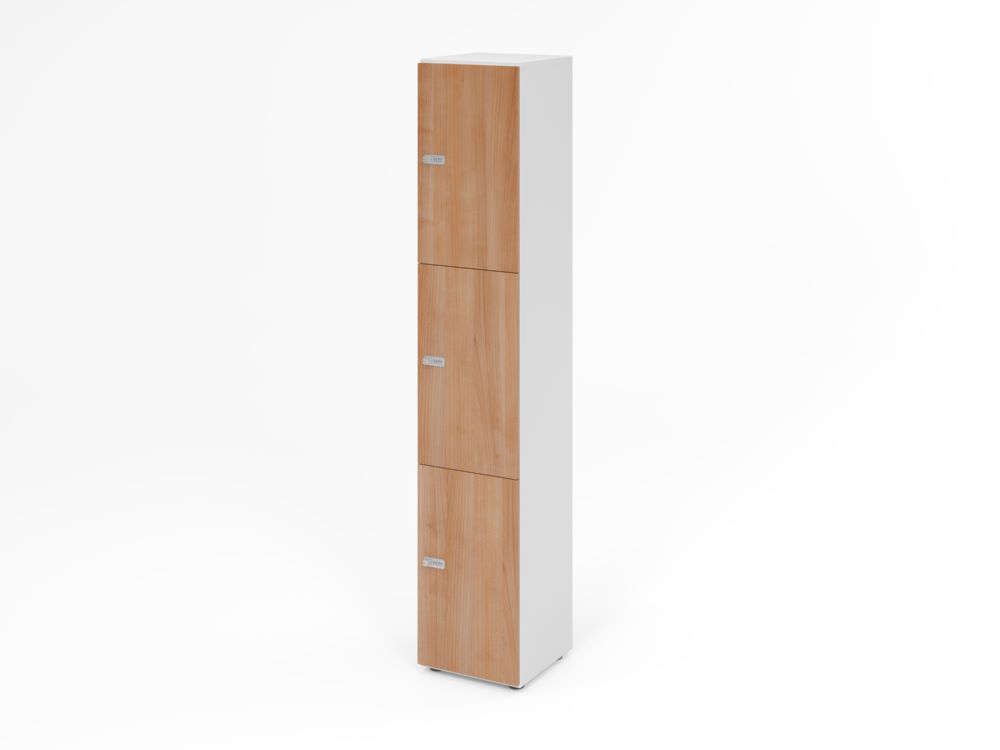 Produktbild Hammerbacher Schliessfachschrank 6OH Weiss/Nussbaum mit 3 x Zahlenschloss