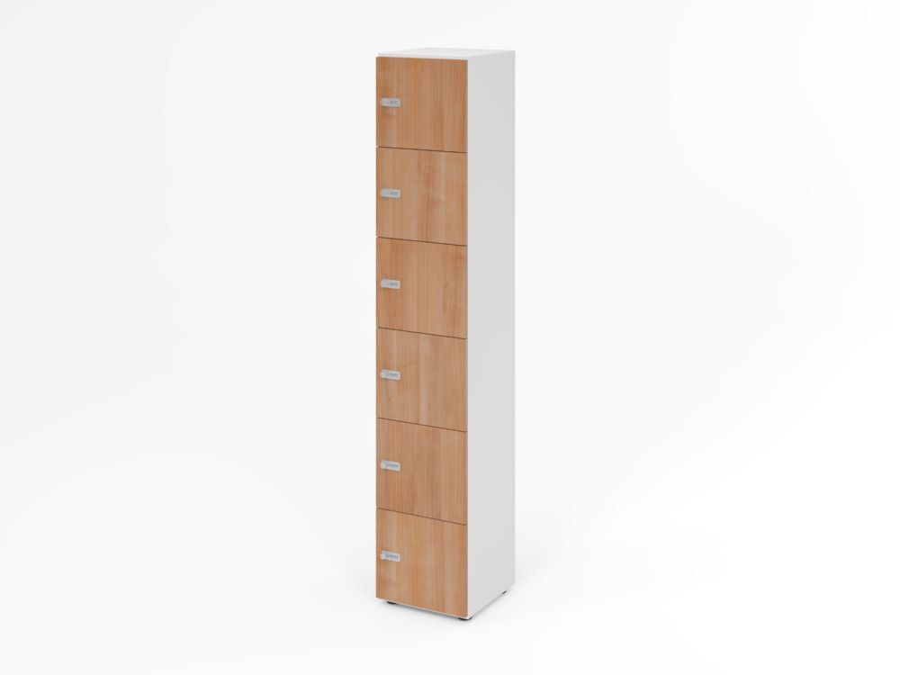 Produktbild Hammerbacher Schliessfachschrank 6OH Weiss/Nussbaum mit 6 x Zahlenschloss