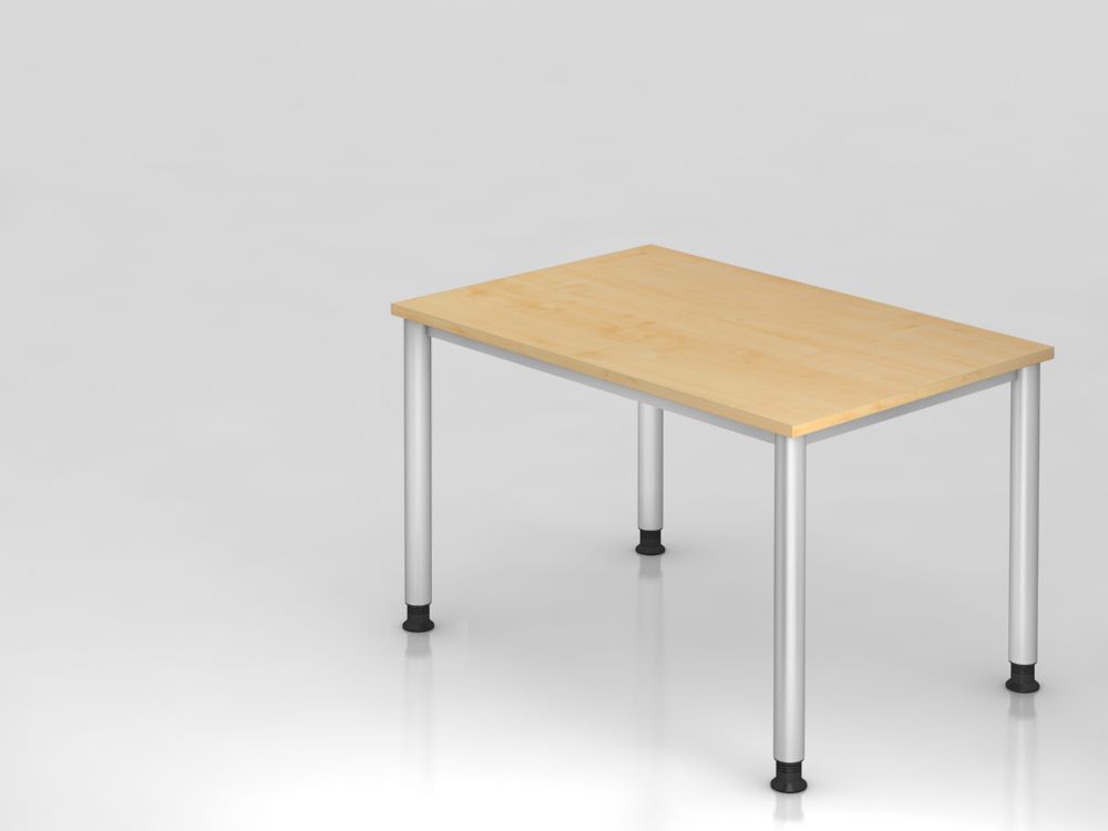 Hammerbacher Schreibtisch 4-Fuß-Gestell in Silber 120 x 80cm Platte 25 mm Ahorn  Produktbild Hammerbacher Schreibtisch 4-Fuß-Gestell in Silber 120 x 80cm Platte 25 mm Ahorn