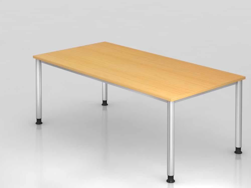 Hammerbacher HS2E Schreibtisch 4 Fuß 200 x 100 cm Buche / Silber Höhenverstellung bis 88 cm Produktbild Hammerbacher HS2E Schreibtisch 4 Fuß 200 x 100 cm Buche / Silber Höhenverstellung bis 88 cm