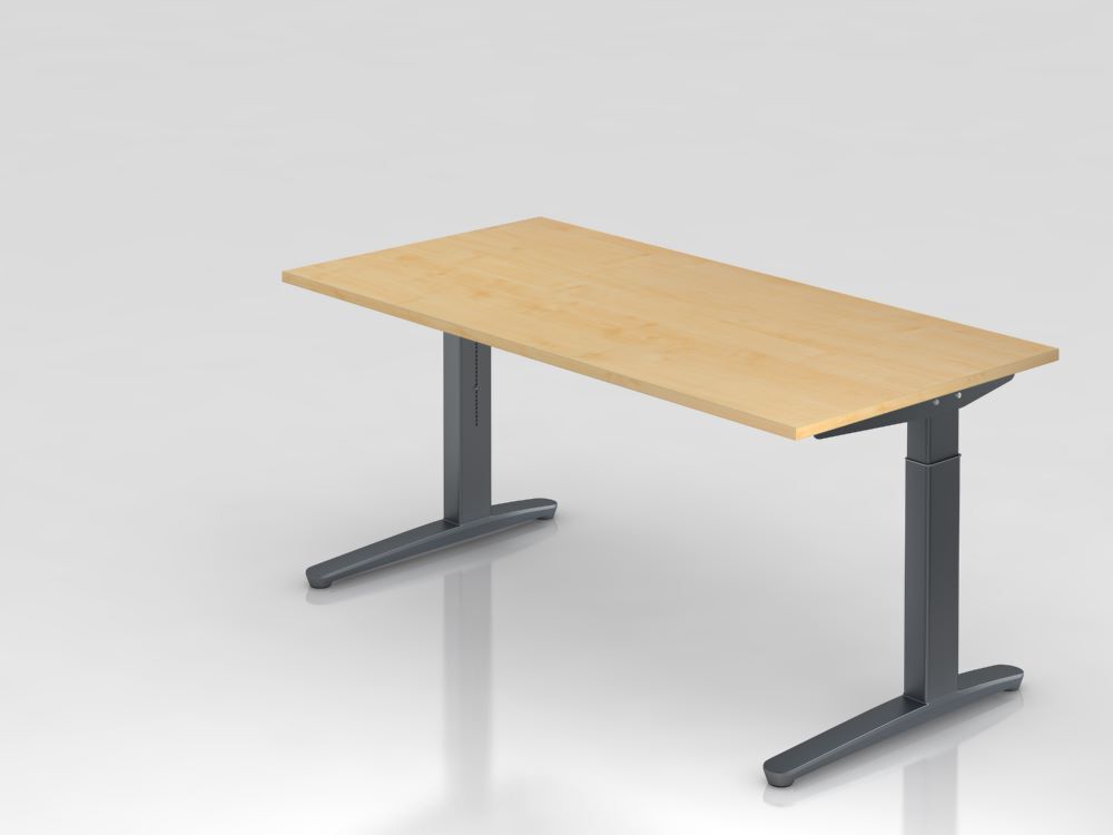 Hammerbacher Schreibtisch höheneinstellbar C-Fuß 160 x 80 cm Ahorn / Graphit Produktbild Hammerbacher Schreibtisch höheneinstellbar C-Fuß 160 x 80 cm Ahorn / Graphit