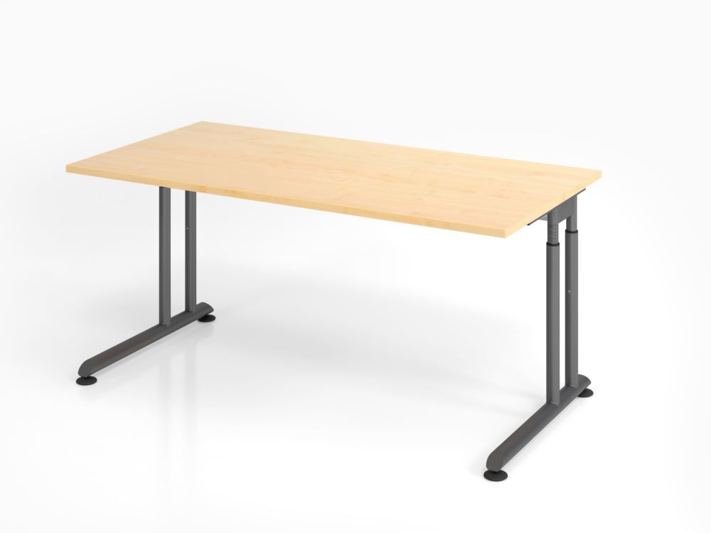 Hammerbacher Schreibtisch C-Fuß Gestell Graphit 160 x 80 cm Ahorn höheneinstellbar Produktbild Hammerbacher Schreibtisch C-Fuß Gestell Graphit 160 x 80 cm Ahorn höheneinstellbar