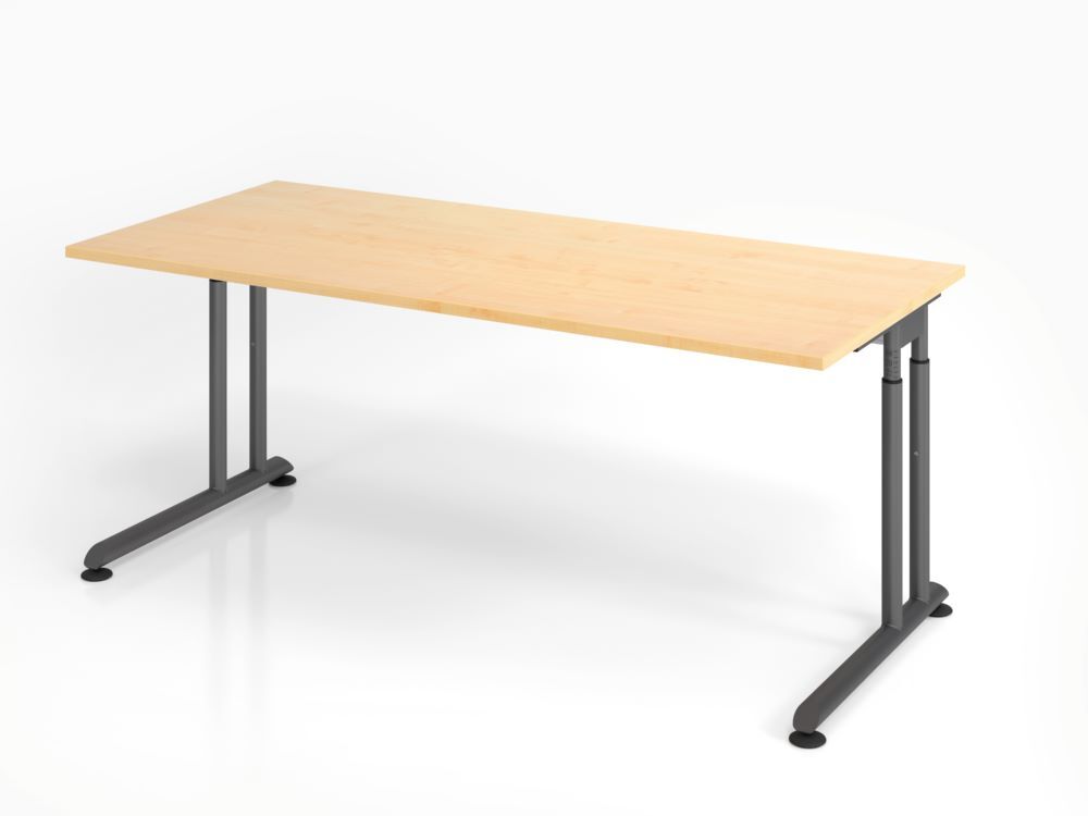 Hammerbacher Schreibtisch C-Fuß 180 x 80 cm Ahorn / Graphit höheneinstellbar Produktbild Hammerbacher Schreibtisch C-Fuß 180 x 80 cm Ahorn / Graphit höheneinstellbar