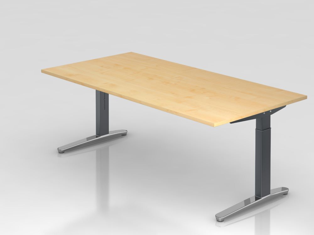 Hammerbacher Schreibtisch mit C Fuß in graphit 200 x 100 cm Platte Ahorn Produktbild Hammerbacher Schreibtisch mit C Fuß in graphit 200 x 100 cm Platte Ahorn