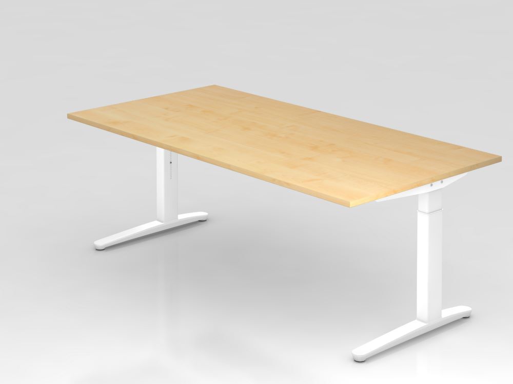 Hammerbacher Schreibtisch rechteckig Ahorn 200 x 100 cm Füße in weiß Produktbild Hammerbacher Schreibtisch rechteckig Ahorn 200 x 100 cm Füße in weiß