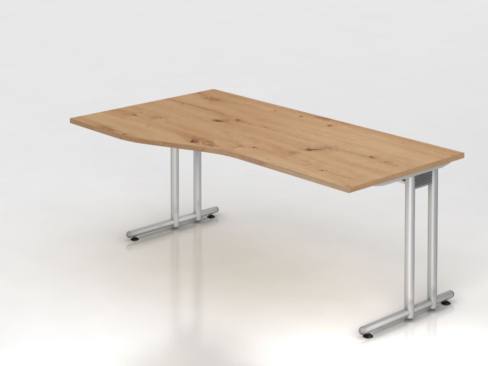 Produktbild Hammerbacher Schreibtisch C-Fuß 180x100/80cm Asteiche/Silber