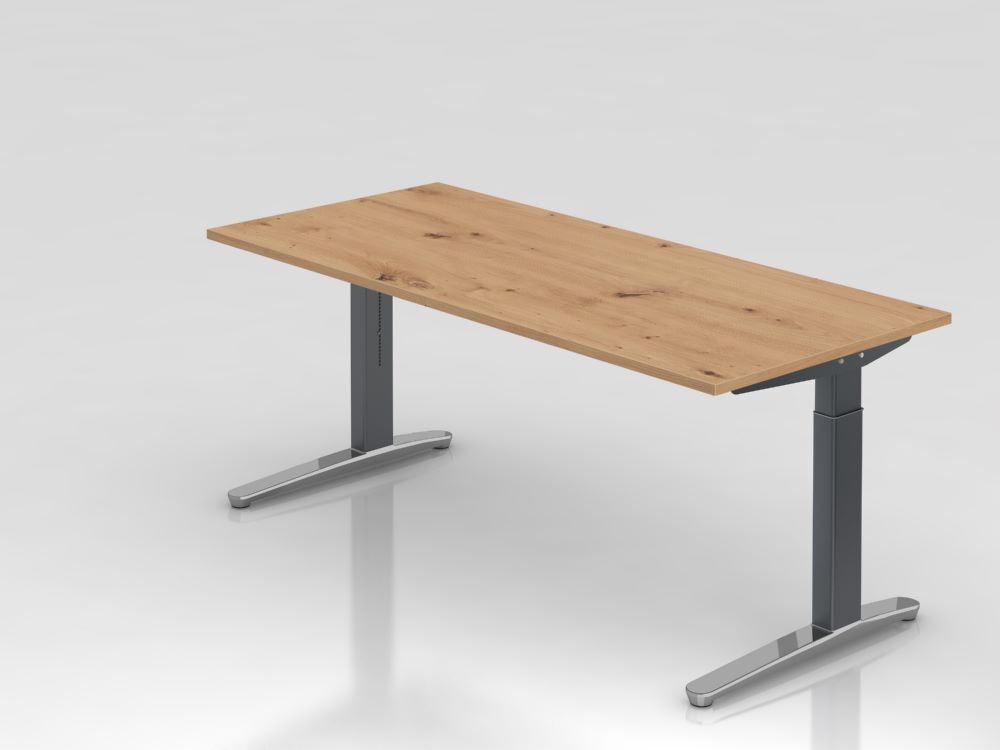 Hammerbacher Schreibtisch mit C Fuß 180 x 80 cm Platte 25 mm Asteich Graphit Produktbild Hammerbacher Schreibtisch mit C Fuß 180 x 80 cm Platte 25 mm Asteich Graphit
