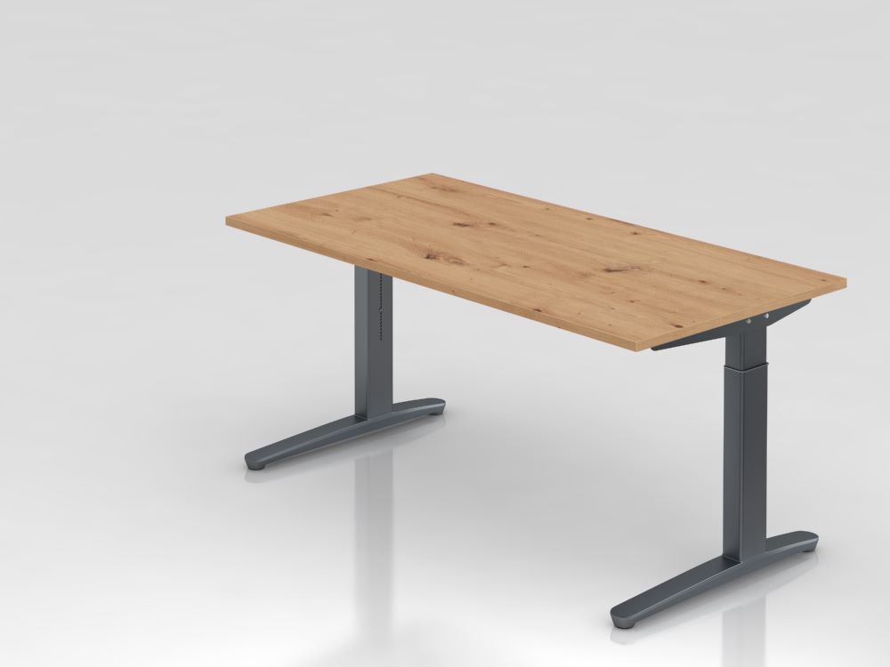 Hammerbacher Schreibtisch mit C Fuß 160 x 80 cm Platte 25 mm Asteiche Graphit Produktbild Hammerbacher Schreibtisch mit C Fuß 160 x 80 cm Platte 25 mm Asteiche Graphit