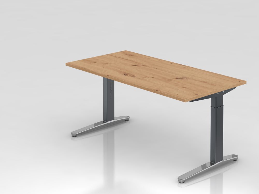 Hammerbacher Schreibtisch mit C Fuß 160 x 80 cm Platte aus Asteiche Produktbild Hammerbacher Schreibtisch mit C Fuß 160 x 80 cm Platte aus Asteiche