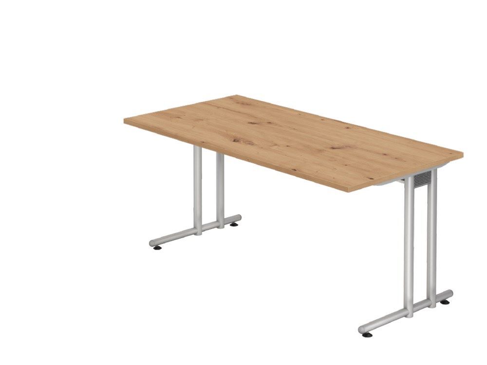 Hammerbacher Schreibtisch C-Fuß 160 x 80 cm Asteiche / Silber Produktbild Hammerbacher Schreibtisch C-Fuß 160 x 80 cm Asteiche / Silber