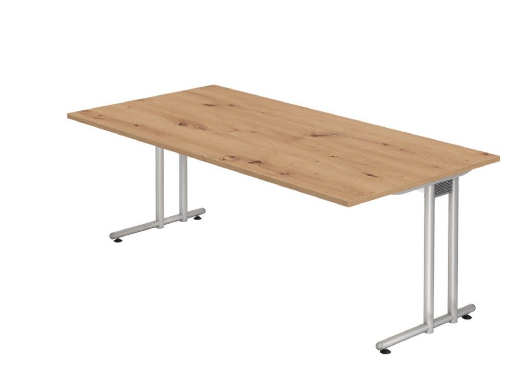 Hammerbacher Schreibtisch C-Fuß 200 x 100 cm Asteiche Silber Produktbild Hammerbacher Schreibtisch C-Fuß 200 x 100 cm Asteiche Silber