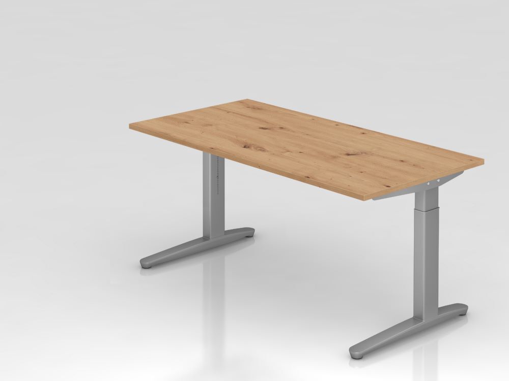 Hammerbacher Schreibtisch C Fuß in silber 160 x 80 cm Platte Asteiche Produktbild Hammerbacher Schreibtisch C Fuß in silber 160 x 80 cm Platte Asteiche