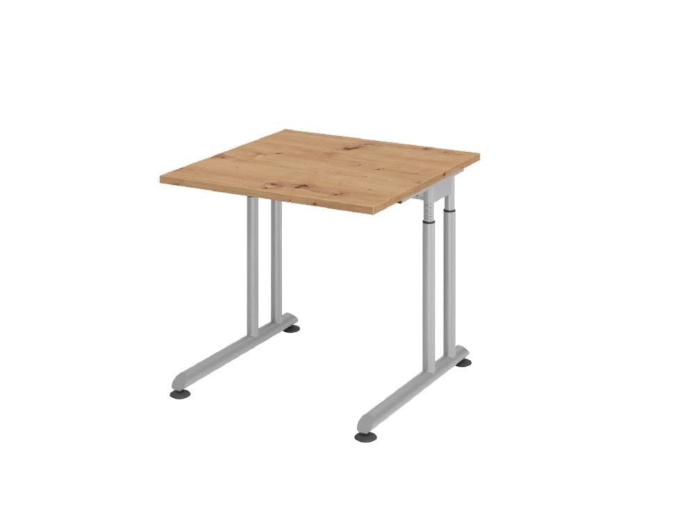 Hammerbacher Schreibtisch C-Fuß 80 x 80 cm Asteiche Silber Produktbild Hammerbacher Schreibtisch C-Fuß 80 x 80 cm Asteiche Silber