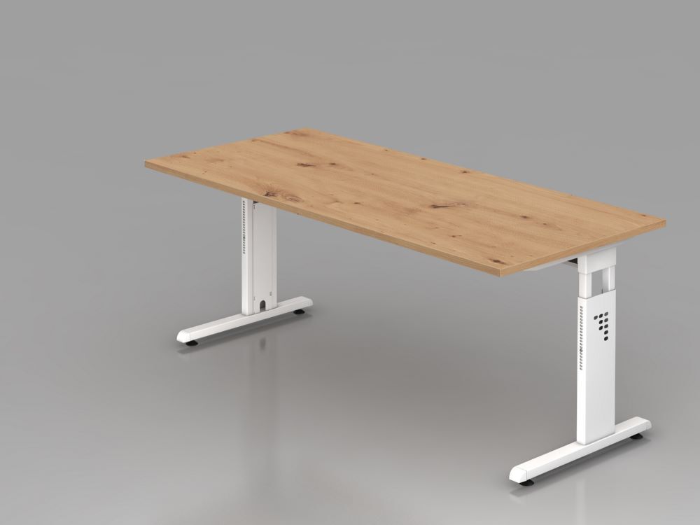 Hammerbacher Schreibtisch C-Fuß 180 x 80 cm Asteiche / Weiß höheneinstellbar 2 mm ABS Kante Produktbild Hammerbacher Schreibtisch C-Fuß 180 x 80 cm Asteiche / Weiß höheneinstellbar 2 mm ABS Kante