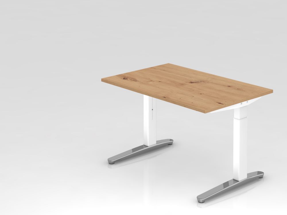 Hammerbacher Schreibtisch XB12 C-Fuß 120 x 80 cm Asteiche / Weiß höheneinstellbar Produktbild Hammerbacher Schreibtisch XB12 C-Fuß 120 x 80 cm Asteiche / Weiß höheneinstellbar