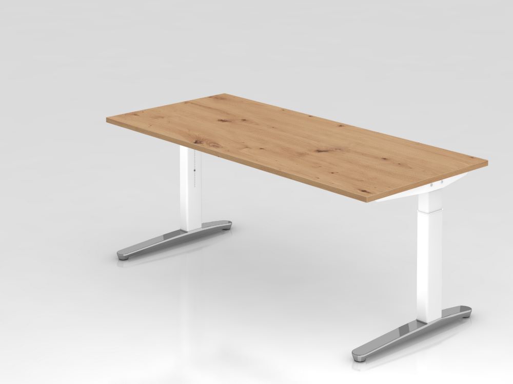 Hammerbacher Schreibtisch Maße 180 x 80 cm Platte aus Asteiche Füße Weiß Produktbild Hammerbacher Schreibtisch Maße 180 x 80 cm Platte aus Asteiche Füße Weiß