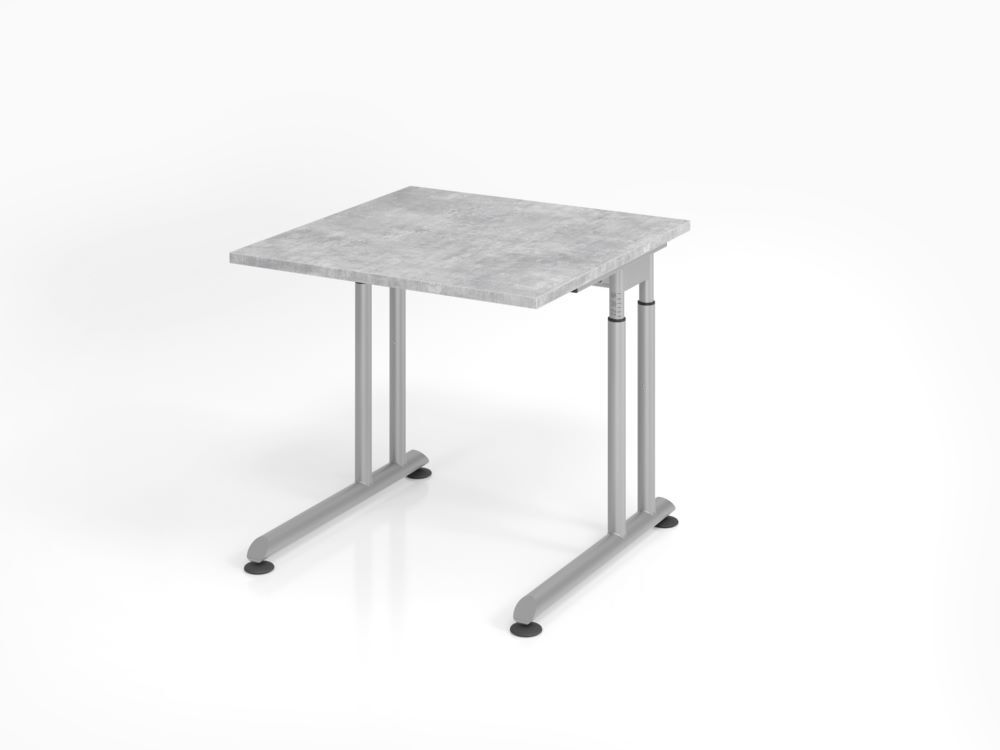 Hammerbacher Schreibtisch C-Fuß 80 x 80 cm Beton / Silber Arbeitshöhe 68 - 82 cm