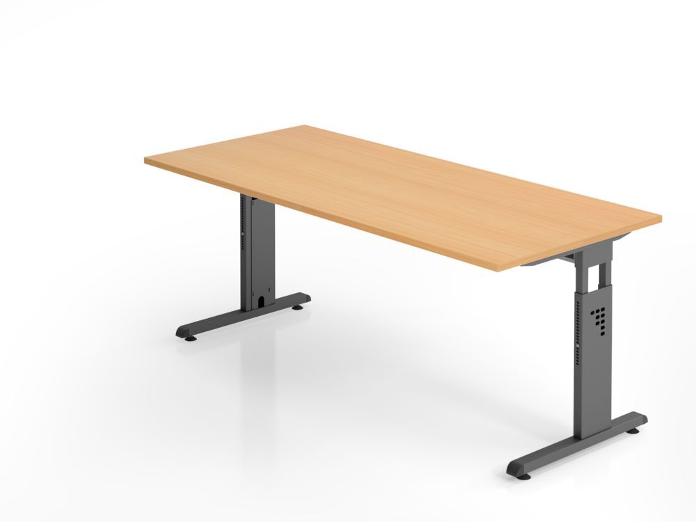 Hammerbacher Schreibtisch höheneinstellbar C-Fuß 180 x 80 cm Buche / Graphit Produktbild Hammerbacher Schreibtisch höheneinstellbar C-Fuß 180 x 80 cm Buche / Graphit