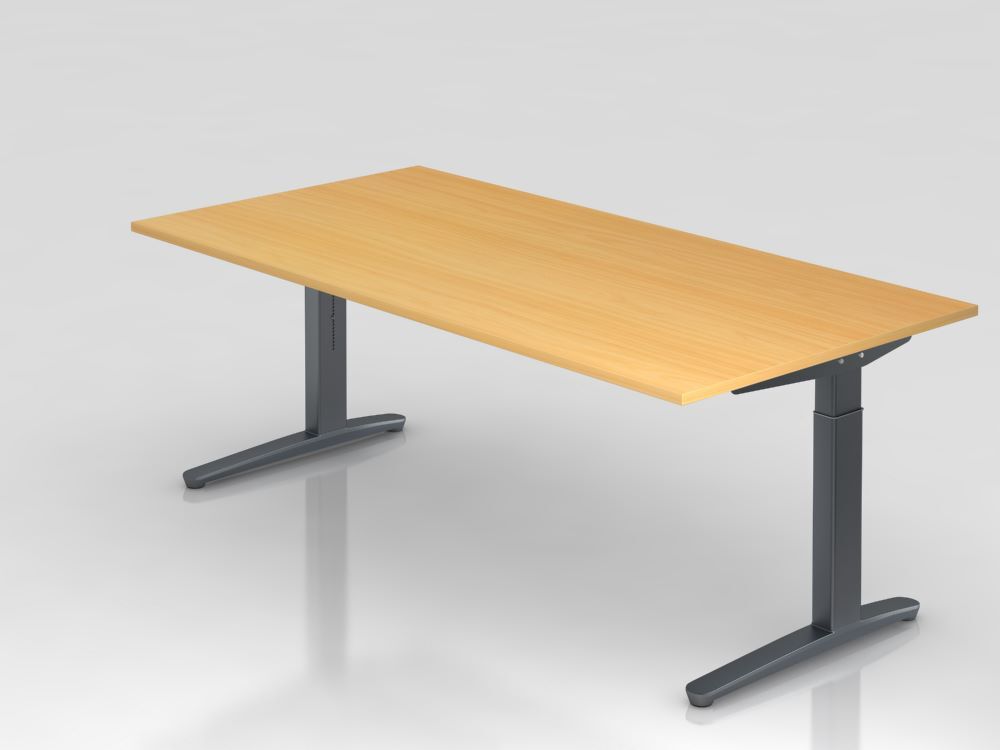 Hammerbacher Schreibtisch abklappbare Kabelwanne 200 x 100 cm Buche Graphit Produktbild Hammerbacher Schreibtisch abklappbare Kabelwanne 200 x 100 cm Buche Graphit