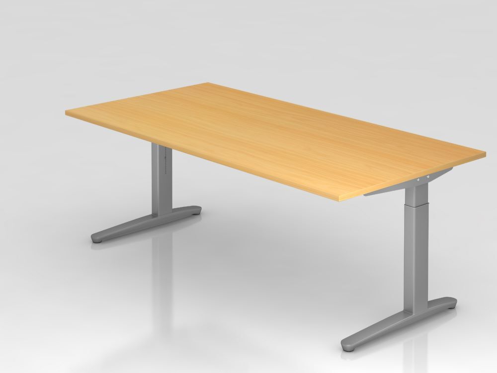 Hammerbacher Schreibtisch höhenverstellbar 200 x 100 cm Buche Silber Produktbild Hammerbacher Schreibtisch höhenverstellbar 200 x 100 cm Buche Silber
