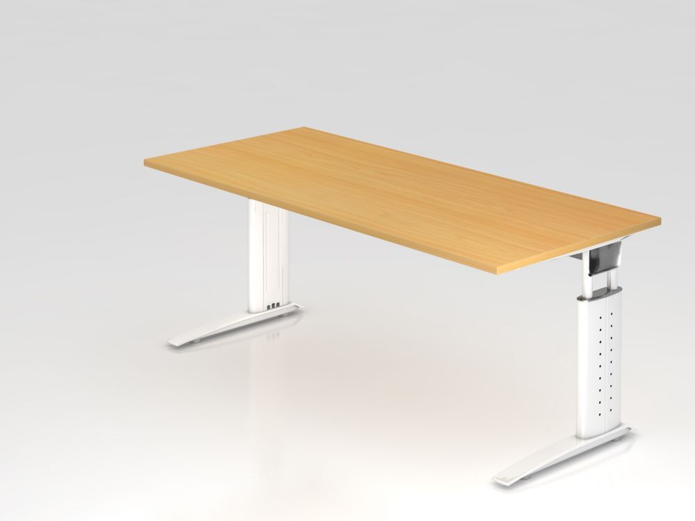 Hammerbacher Schreibtisch C-Fuß 180 x 80 cm Buche / Weiß Arbeitshöhe 68 - 86 cm Produktbild Hammerbacher Schreibtisch C-Fuß 180 x 80 cm Buche / Weiß Arbeitshöhe 68 - 86 cm