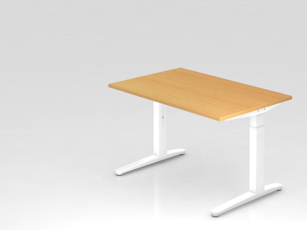 Hammerbacher Schreibtisch C-Fuß 120 x 80 cm Buche / Weiß Arbeitshöhe 65 - 85 cm Produktbild Hammerbacher Schreibtisch C-Fuß 120 x 80 cm Buche / Weiß Arbeitshöhe 65 - 85 cm