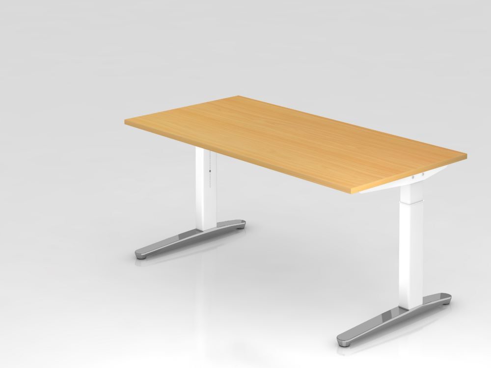 Hammerbacher Schreibtisch höheneinstellbar C-Fuß 160 x 80 cm Buche / Weiß Produktbild Hammerbacher Schreibtisch höheneinstellbar C-Fuß 160 x 80 cm Buche / Weiß