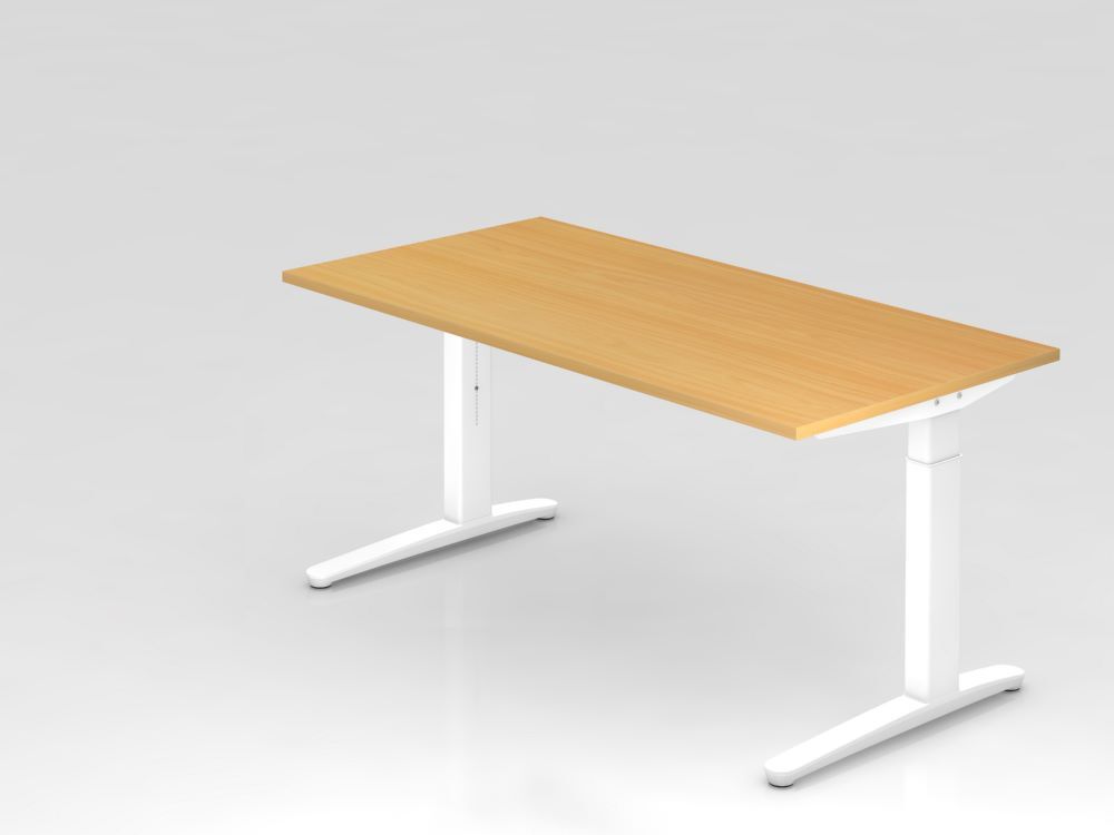 Hammerbacher Schreibtisch C-Fuß-Gestell Weiß 160 x 80 cm Buche 25 mm dick Produktbild Hammerbacher Schreibtisch C-Fuß-Gestell Weiß 160 x 80 cm Buche 25 mm dick