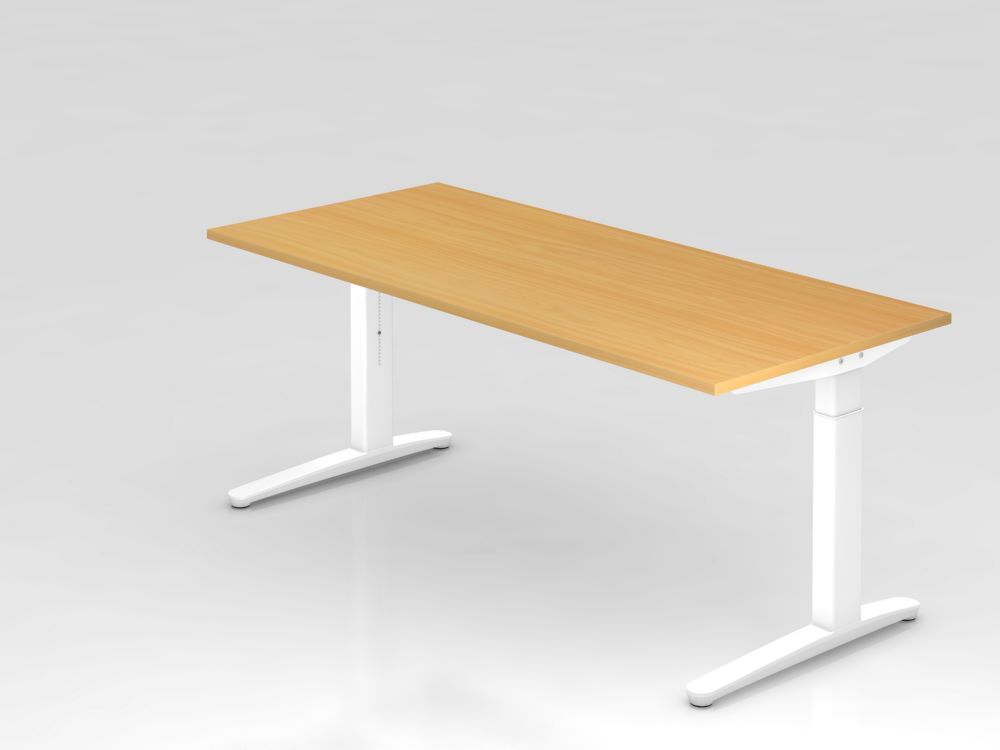 Hammerbacher Schreibtisch mit abklappbarer Kabelwanne 180 x 80 cm Buche Weiß Produktbild Hammerbacher Schreibtisch mit abklappbarer Kabelwanne 180 x 80 cm Buche Weiß