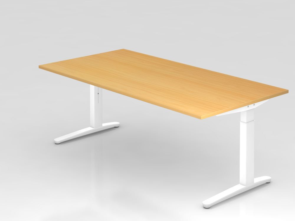 Hammerbacher Schreibtisch mit C Fuß in weiß 200 x 100 cm Platte Buche Produktbild Hammerbacher Schreibtisch mit C Fuß in weiß 200 x 100 cm Platte Buche