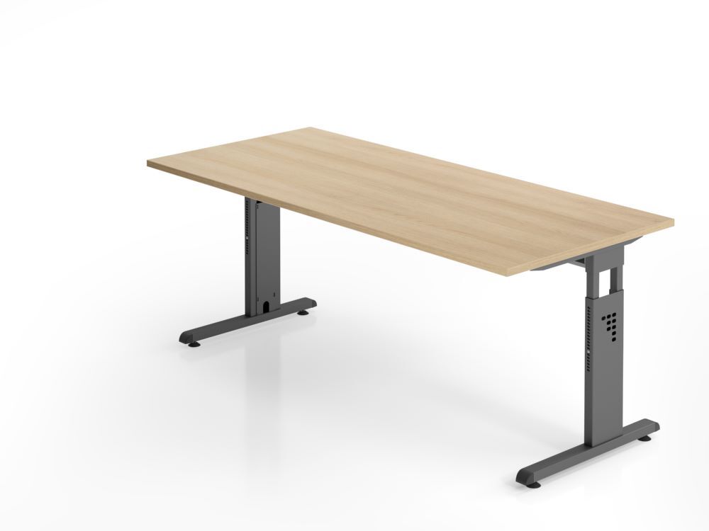 Hammerbacher Schreibtisch Arbeitshöhe 65 - 85 cm C-Fuß 180 x 80 cm Eiche / Graphit Produktbild Hammerbacher Schreibtisch Arbeitshöhe 65 - 85 cm C-Fuß 180 x 80 cm Eiche / Graphit
